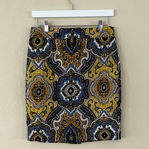 Ann Taylor Black and Gold Paisley Pencil Skirt